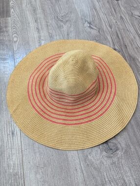 J. Crew Floppy Straw Oversized Sun Hat Red Striped